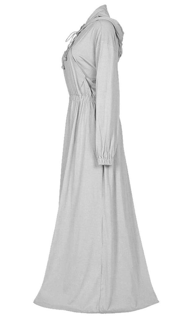 Women's Jersey Grey Hooded Abaya With Pockets - EastEssence.com