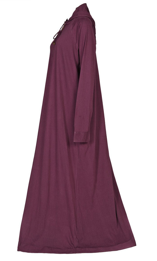 Women's Jersey Wine Hooded Abaya With Pockets - EastEssence.com