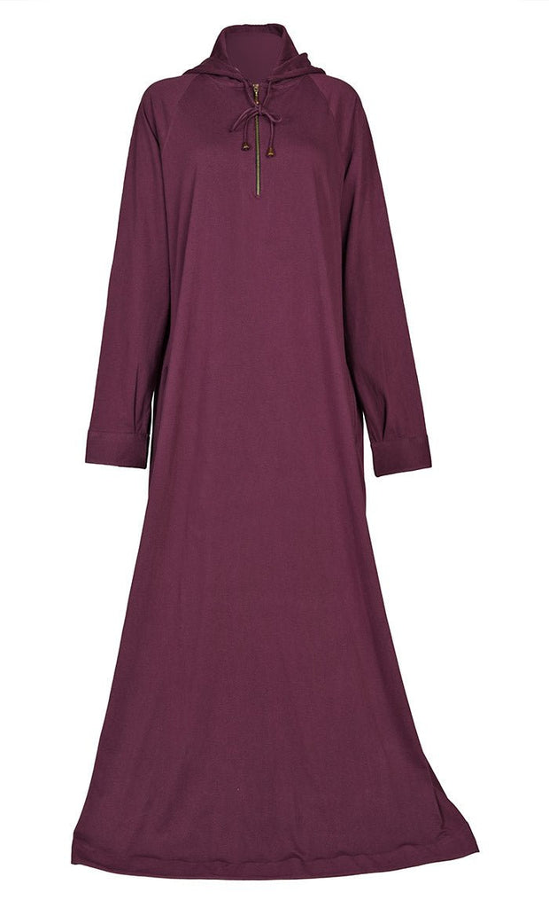 Women's Jersey Wine Hooded Abaya With Pockets - EastEssence.com