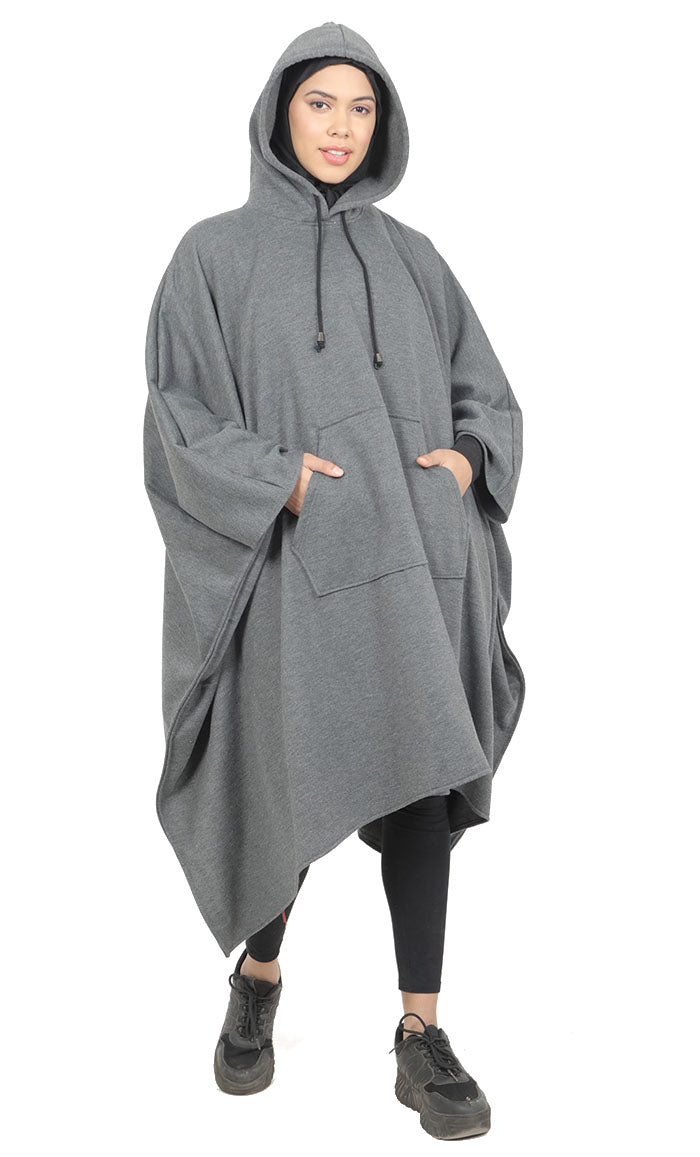 Women's Kaftan Style Warm Fleece Hooded Tunic With Pockets - EastEssence.com