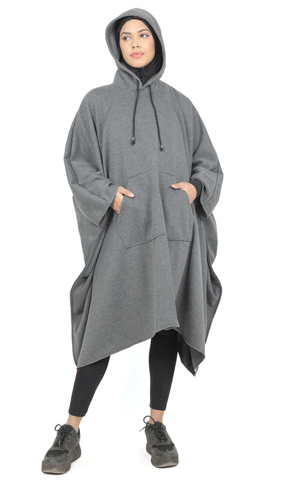 Women's Kaftan Style Warm Fleece Hooded Tunic With Pockets - EastEssence.com