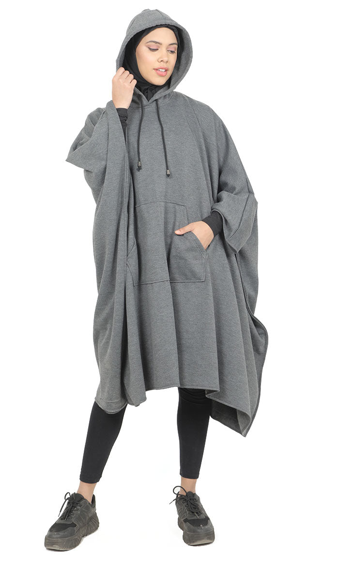 Women's Kaftan Style Warm Fleece Hooded Tunic With Pockets - EastEssence.com