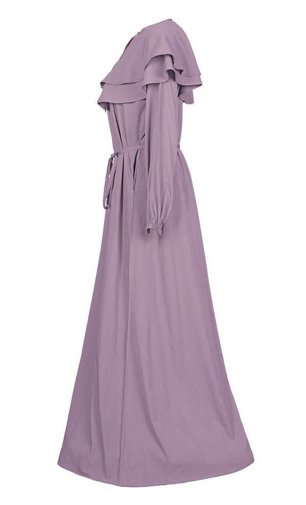 Women's Lavender Front Zip And Frill Detailing Crepe Abaya With Pockets - EastEssence.com