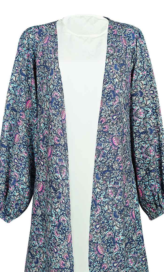 Women's Lotus Multi Printed Shrug With White Layered Abaya - EastEssence.com