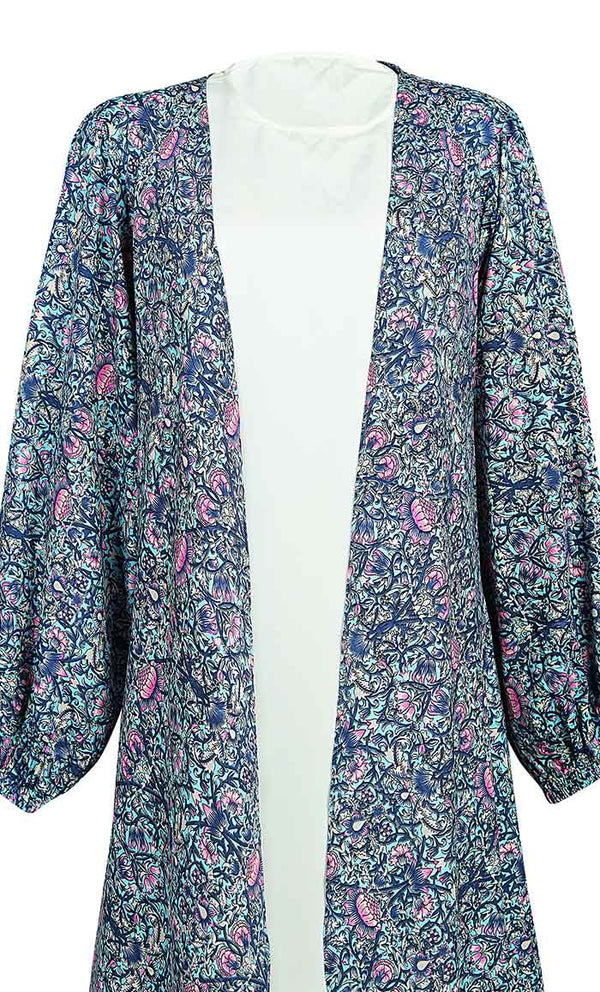 Women's Lotus Multi Printed Shrug With White Layered Abaya - EastEssence.com