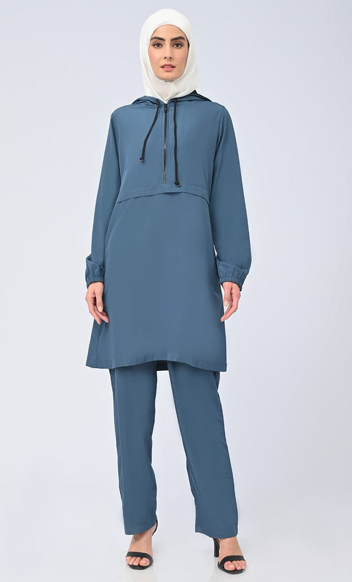 Women’s Modest Islamic Kashibo Hooded Set with Pockets Gym Set