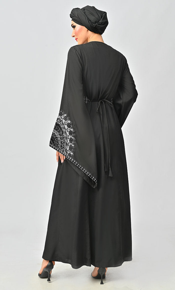 Women's Moroccan Style Abaya With Hand Embroidery And Beautiful Bell Sleeves - EastEssence.com