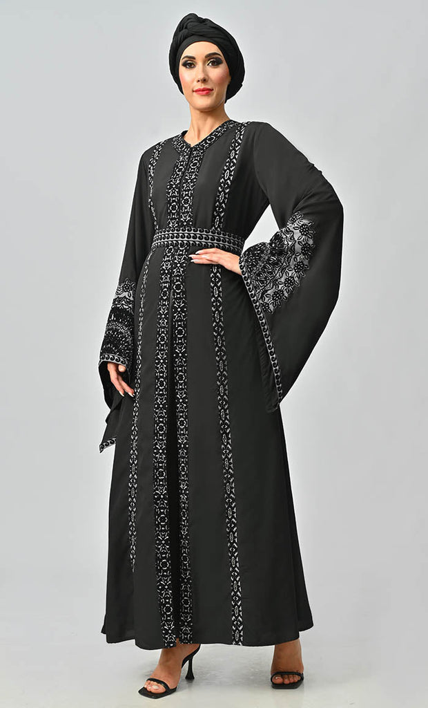Women's Moroccan Style Abaya With Hand Embroidery And Beautiful Bell Sleeves - EastEssence.com