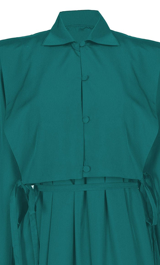 Women's Pine Green Kashibo Abaya With Short Jacket - EastEssence.com