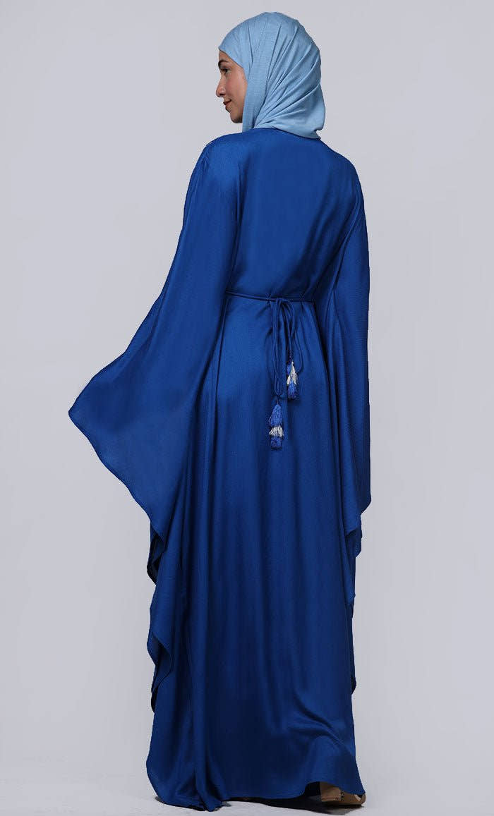 Women's Royal Blue New Embroidered Work Detailing Kaftan Style Abaya - EastEssence.com