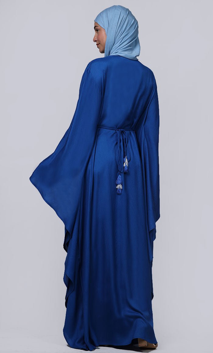 Women's Royal Blue New Embroidered Work Detailing Kaftan Style Abaya - EastEssence.com