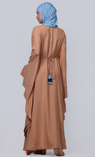 Women's Sand New Embroidered Work Detailing Kaftan Style Abaya - EastEssence.com