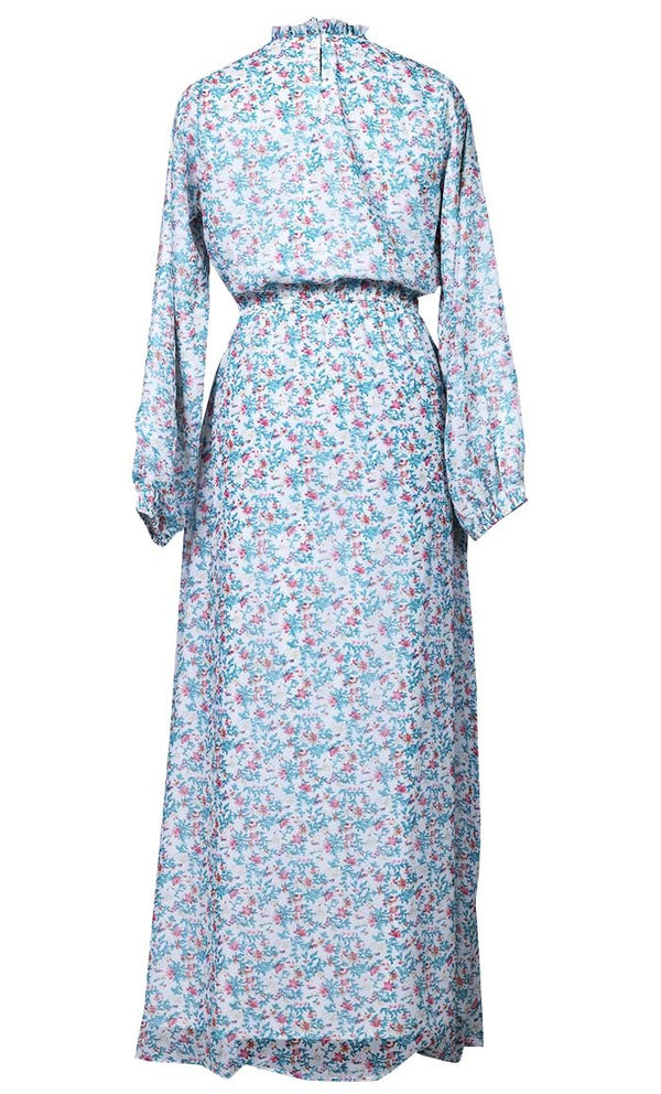 Women'S Sky Blue Floral Printed Abaya - EastEssence.com