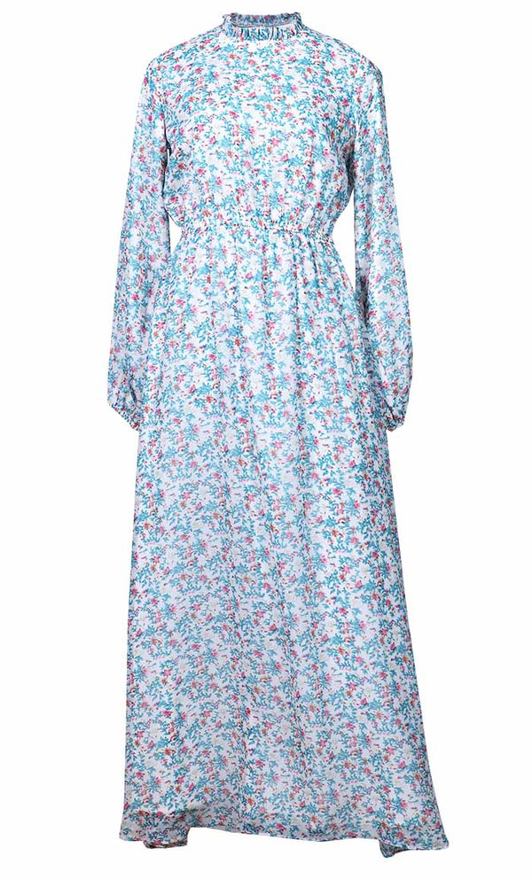 Women'S Sky Blue Floral Printed Abaya - EastEssence.com