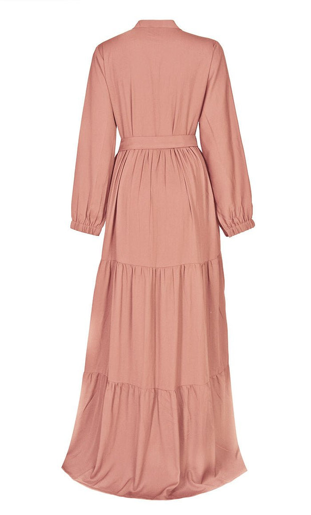 Women's Summer Cool Biege Tiered And Frill Detailing Abaya - EastEssence.com