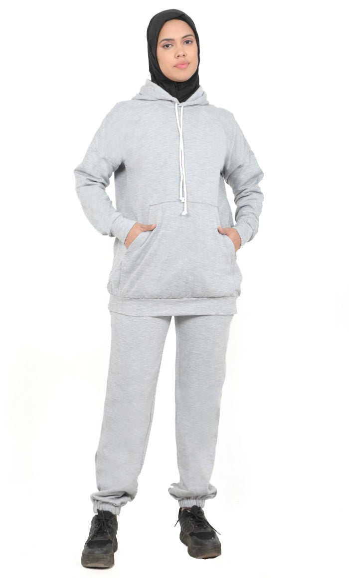 Women's Warm Grey Fleece Track Set