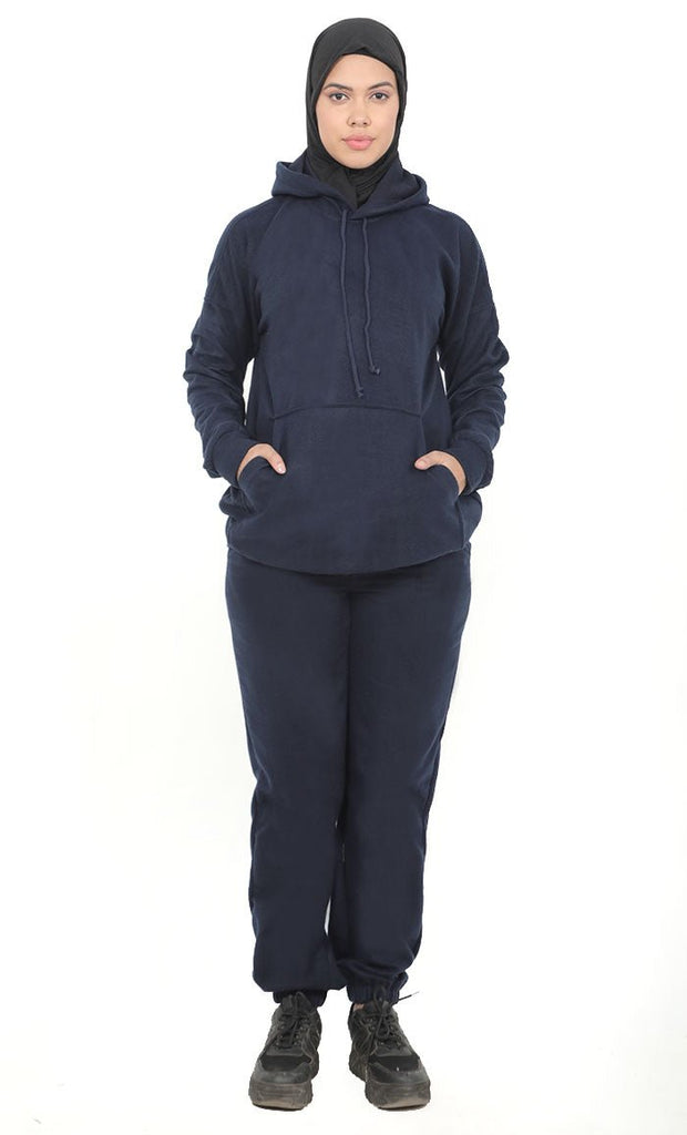 Women's Warm Navy Fleece Track Set - EastEssence.com