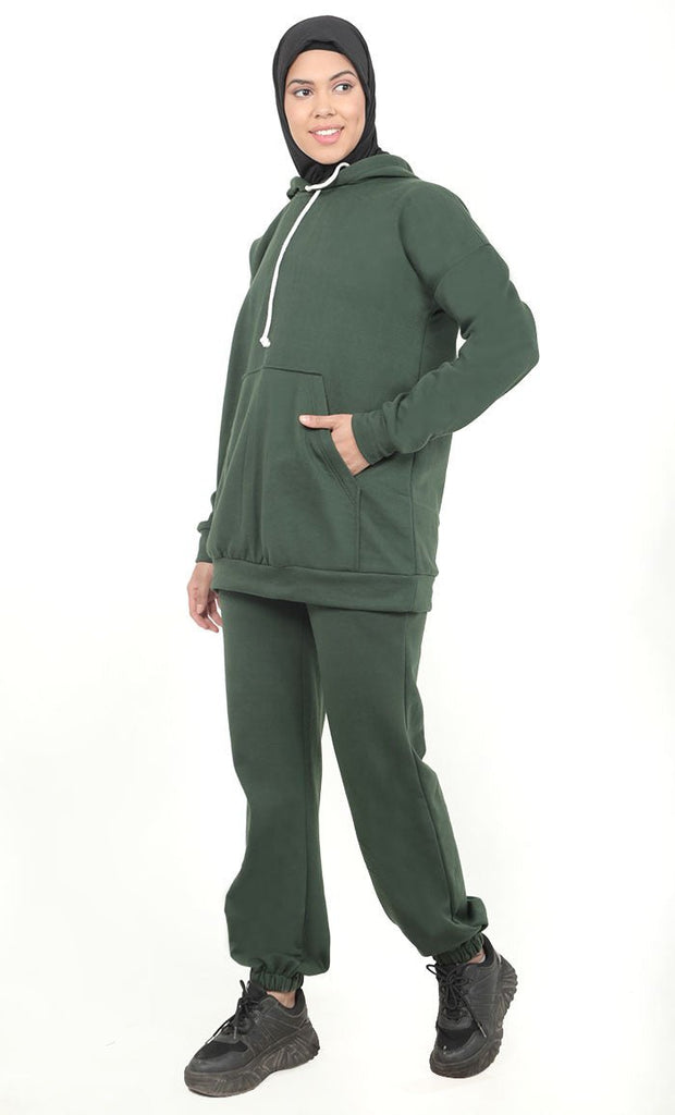 Women's Warm Teal Green Fleece Track Set - EastEssence.com