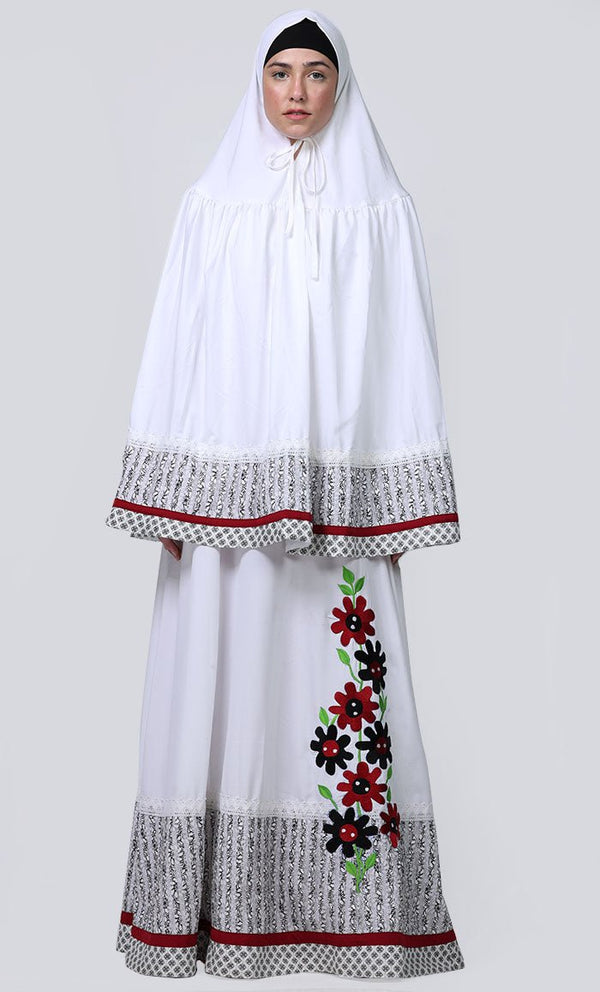 Women's White Embroidered Prayer Dress - EastEssence.com