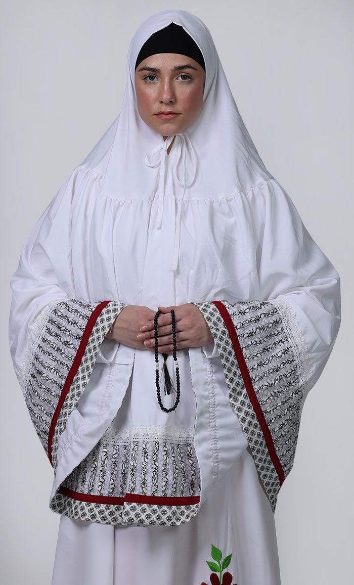 Women's White Embroidered Prayer Dress - EastEssence.com