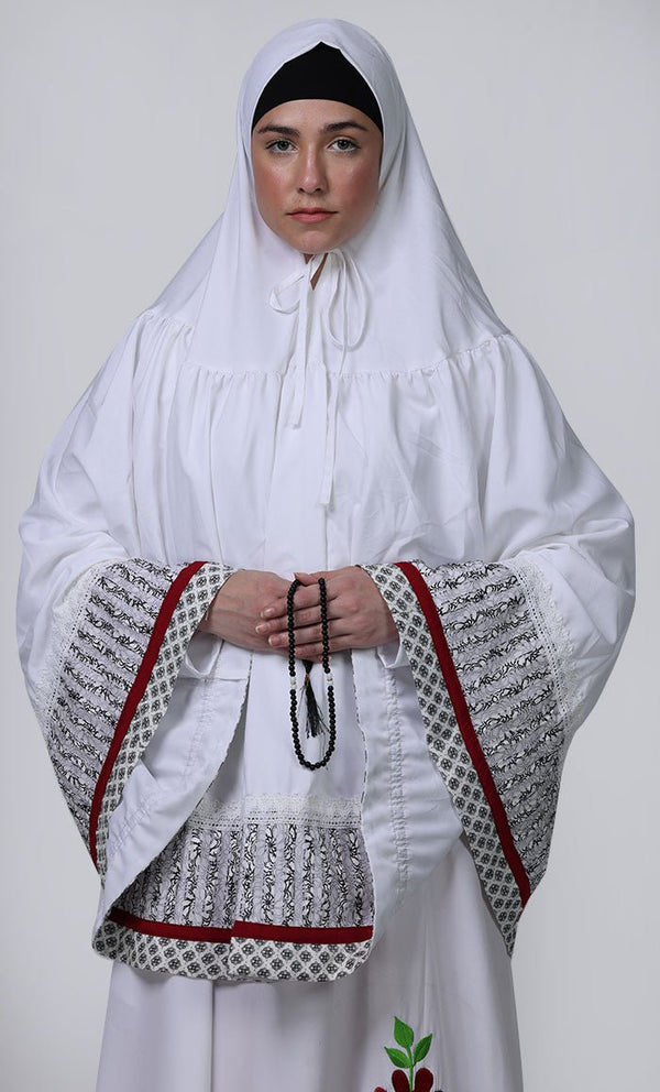 Women's White Embroidered Prayer Dress - EastEssence.com