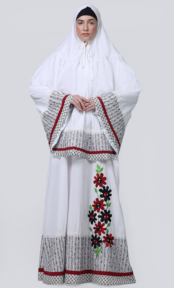 Women's White Embroidered Prayer Dress - EastEssence.com