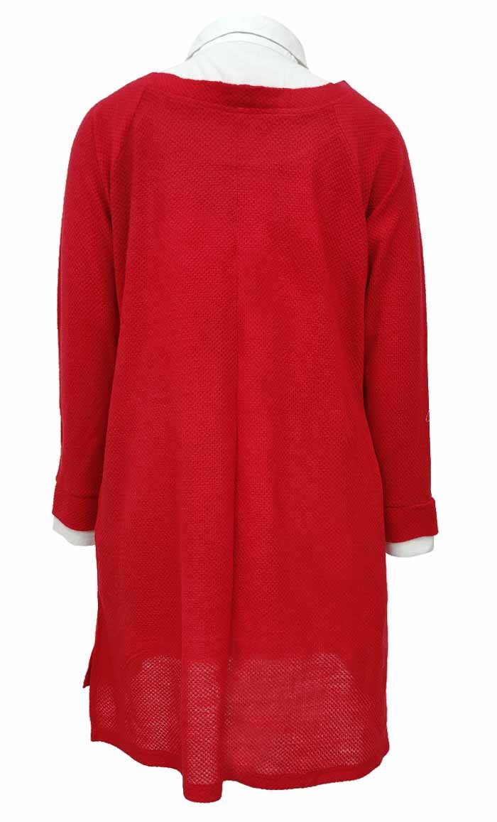 Women's White Shirt Collar Detailing Red Tunic - EastEssence.com