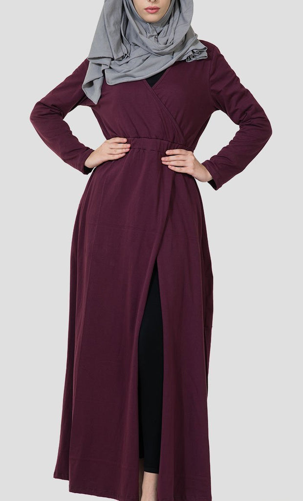 Wrap Around And Mid Slit Shrug Abaya Dress - EastEssence.com