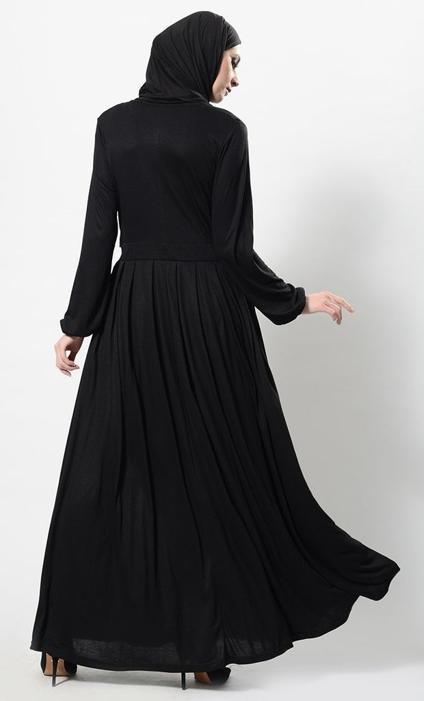 Wrap Around Crisscross Panel Abaya Dress And Hijab Set - EastEssence.com
