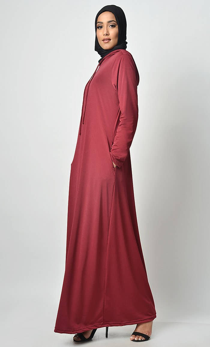 Your Casual Wear Basic Jersey Hooded Abaya - EastEssence.com