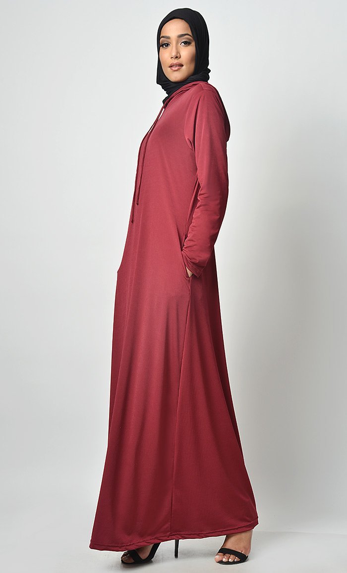 Your Casual Wear Basic Jersey Hooded Abaya - EastEssence.com
