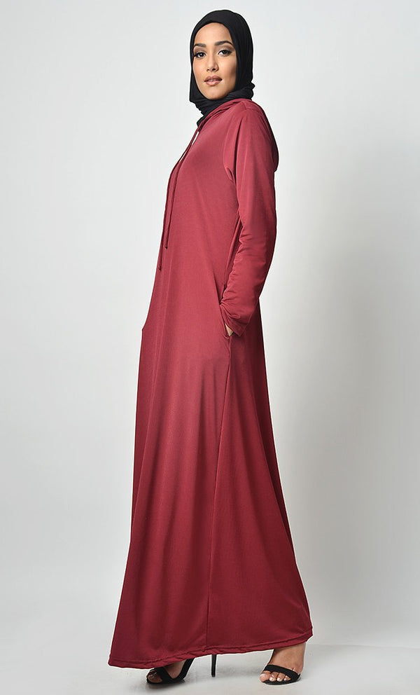 Your Casual Wear Basic Jersey Hooded Abaya - EastEssence.com