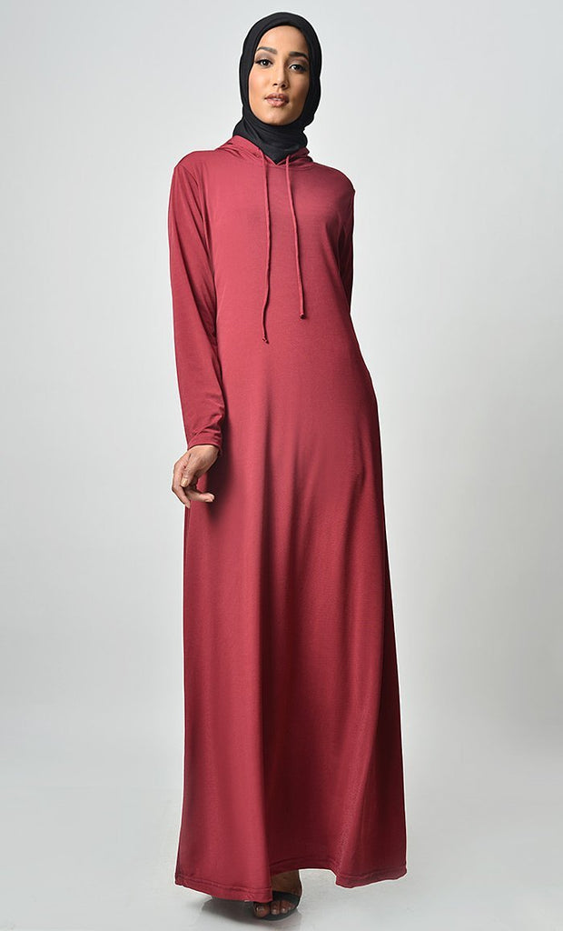 Your Casual Wear Basic Jersey Hooded Abaya - EastEssence.com