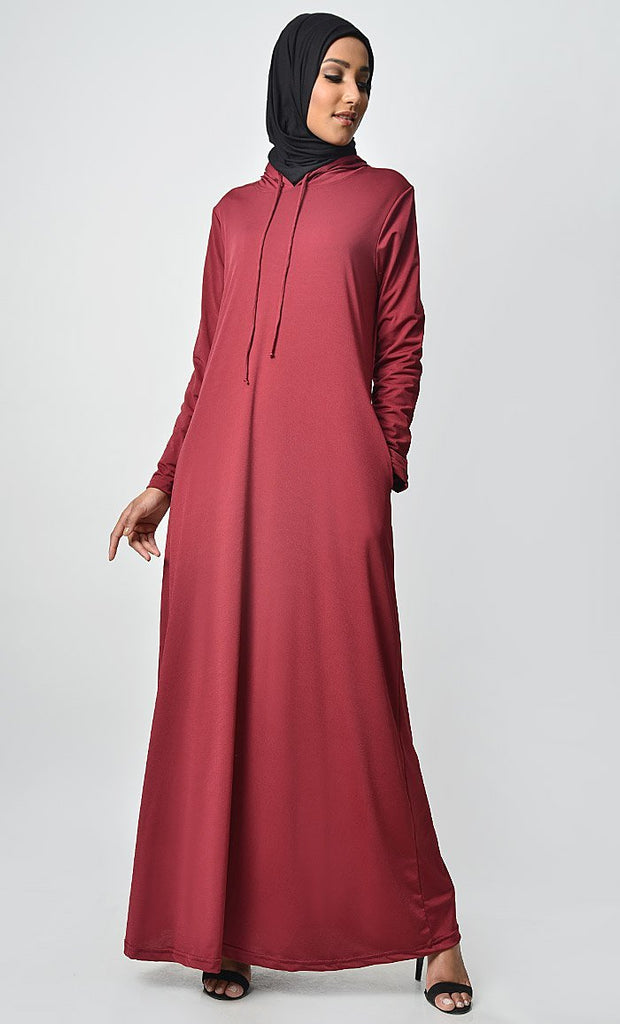 Your Casual Wear Basic Jersey Hooded Abaya - EastEssence.com