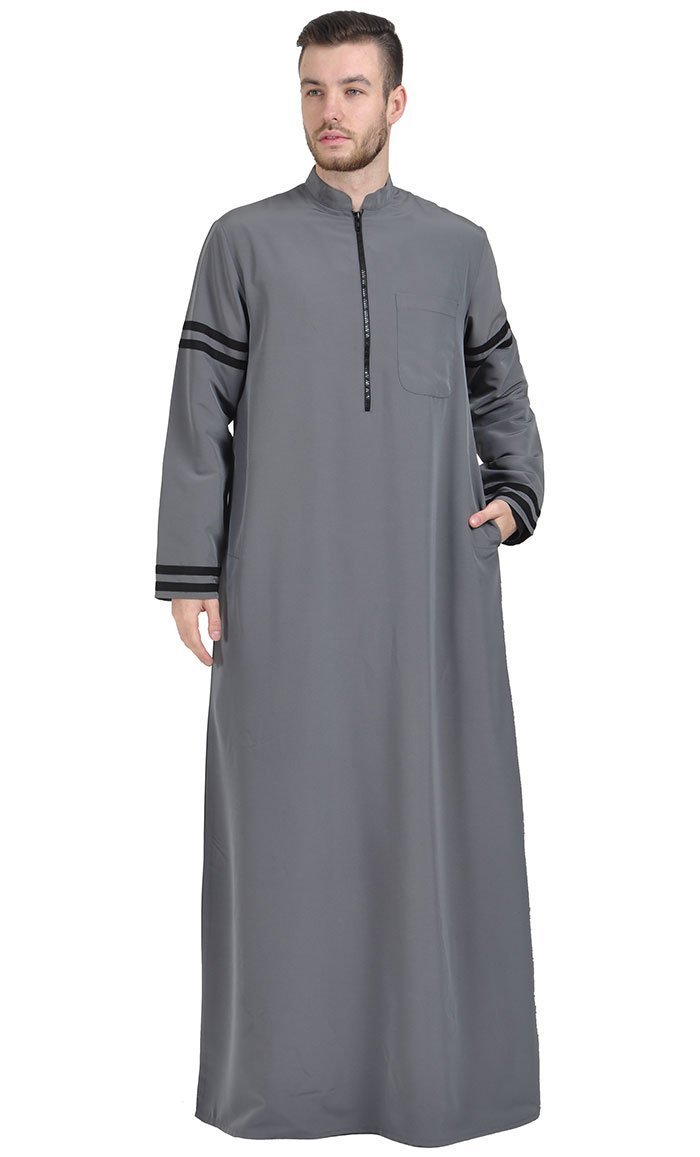 Zipper Front Grey Dishdasha – EastEssence.com