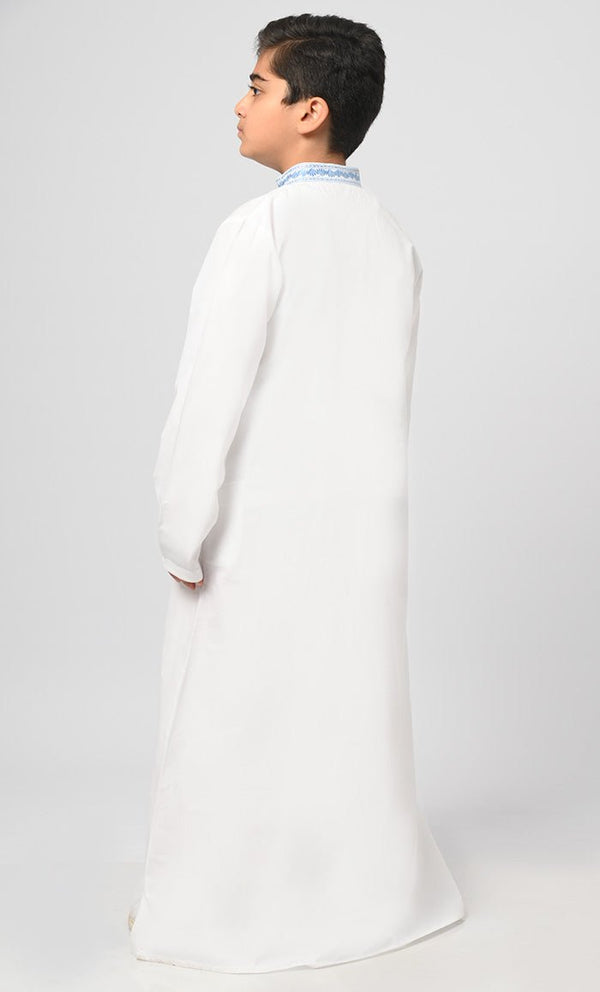 Muslim Boys Embroidered Thread Detailing Thobe