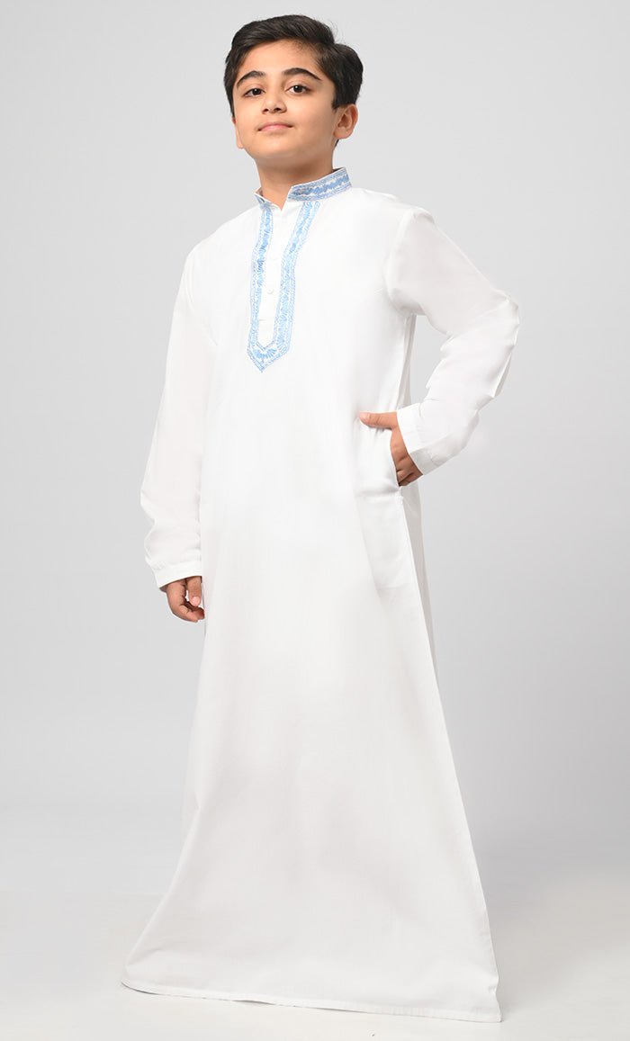 Muslim Boys Embroidered Thread Detailing Thobe