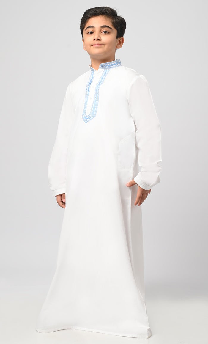Muslim Boys Embroidered Thread Detailing Thobe