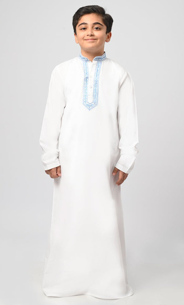 Muslim Boys Embroidered Thread Detailing Thobe